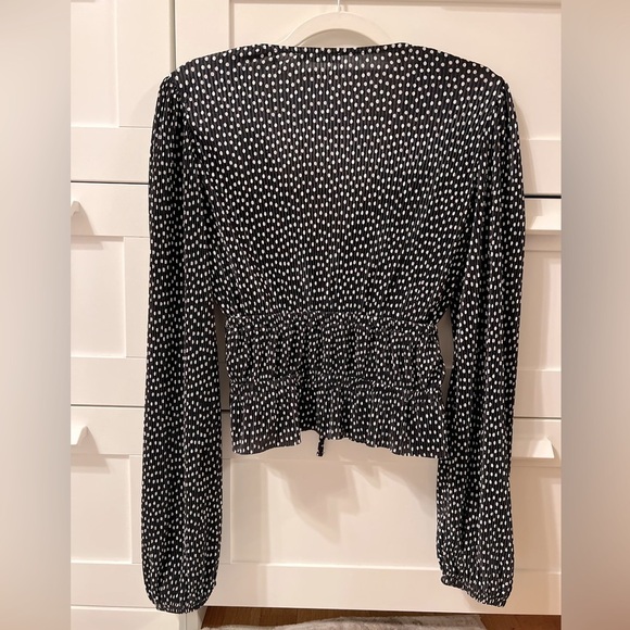 Zara Black & White Polka Dot Pleated Blouse - Picture 4 of 5